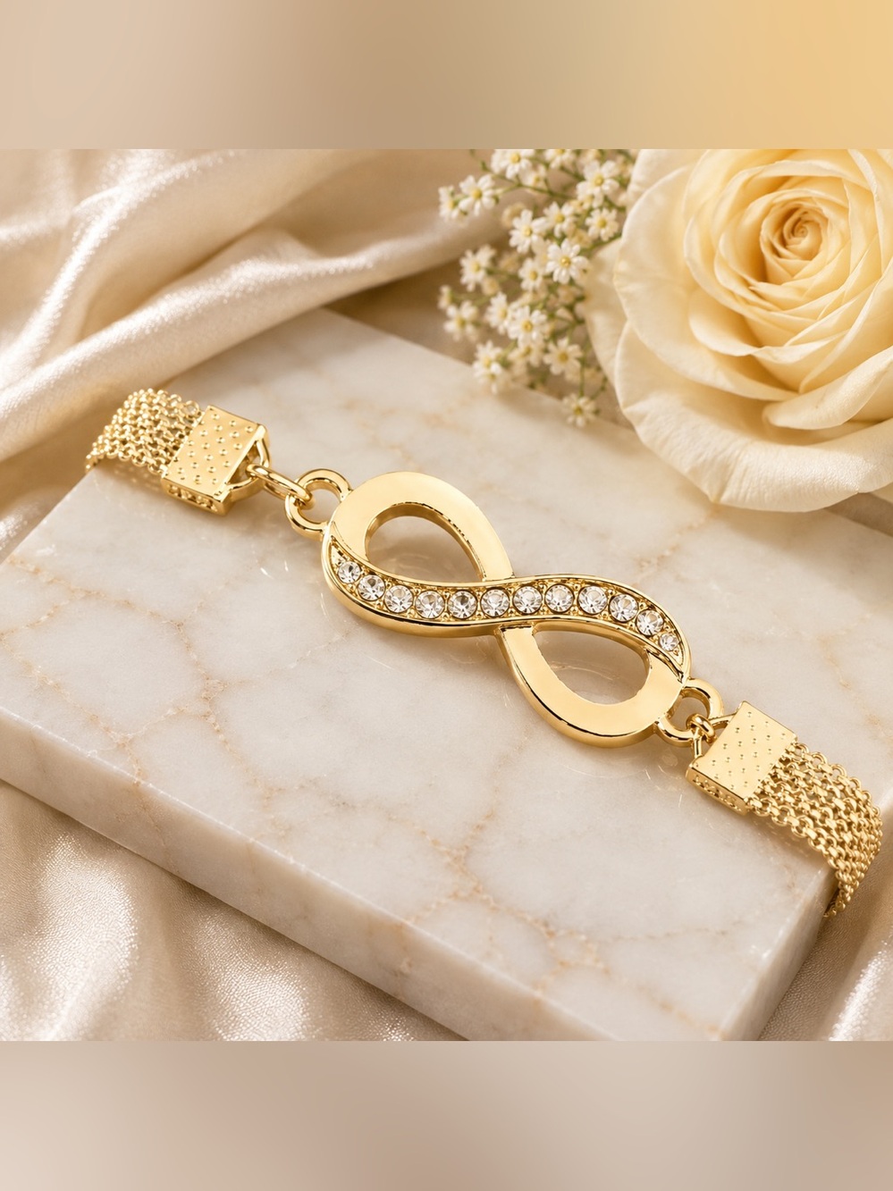 Infinity Gold Tone & Rhinestone Women's Fashion Bracelet